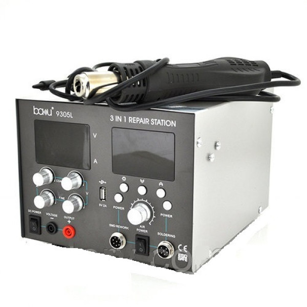 Паяльна станція BAKU BA-9305L фен, паяльник, блок живлення 30V, 5A, USB 5V 2A цифрова індикація з РК дисплеєм