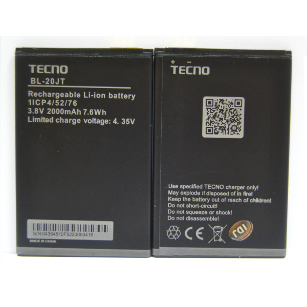 Аккумулятор (АКБ) Tecno BL-20JT для Tecno F1 | F2 (Li-ion 3.8V 2000mAh) Оригинал Китай
