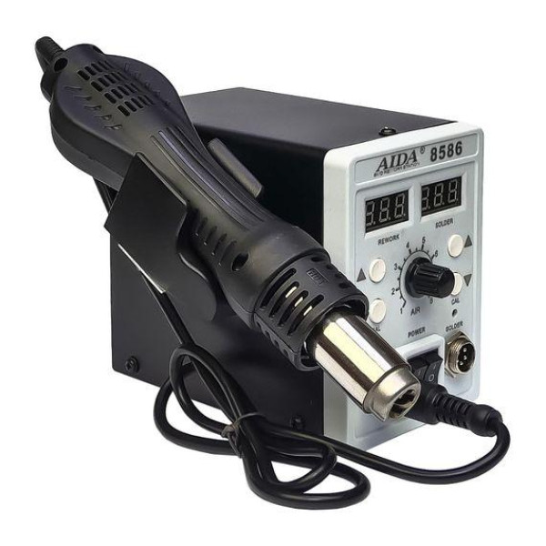 Паяльная станция Aida 8586 с феном и паяльником (нагревательный элемент Hakko, цифровая индикация)