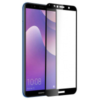 Стекло защитное для Huawei Y7 (2018) (0,3мм, 5D, черное) Full Glue