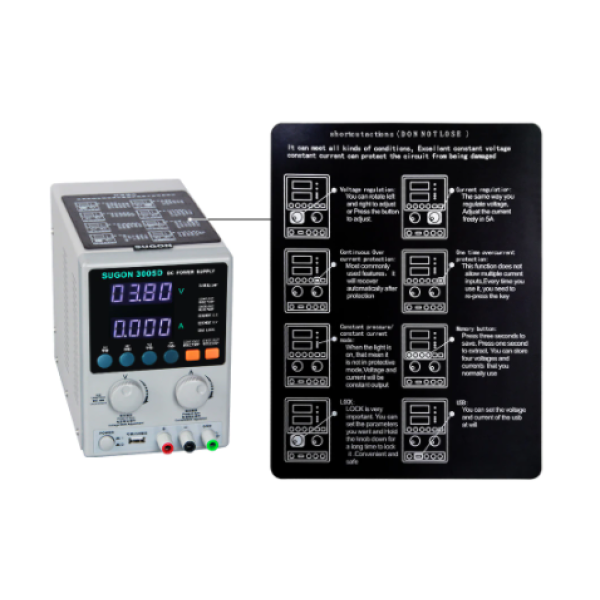 Блок живлення Sugon 3005D 30V, 5A, цифрова індикація, 4 канали пам'яті, USB 5V