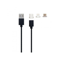 USB кабель 3в1 магнітний Clip-On у тканинному обплетенні 1m (Чорний) Оригінал