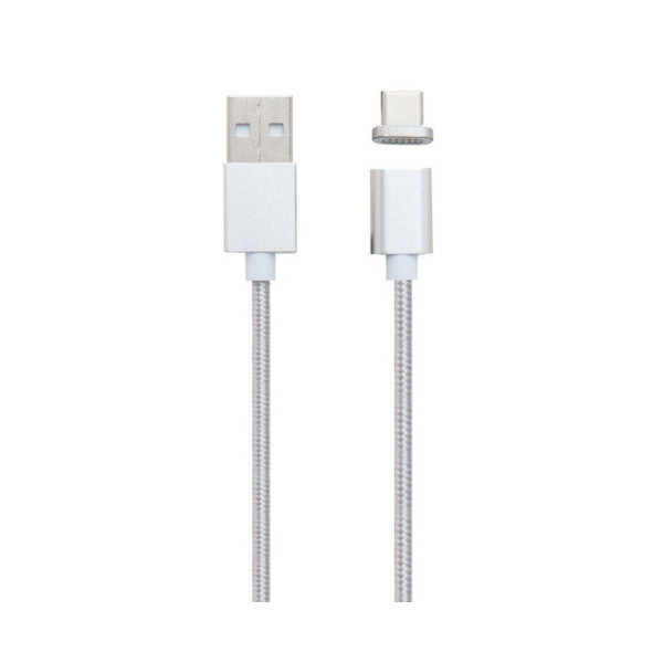 USB кабель магнітний Clip-On у тканинному обплетенні Type-C, 1m (Сріблястий) Оригінал