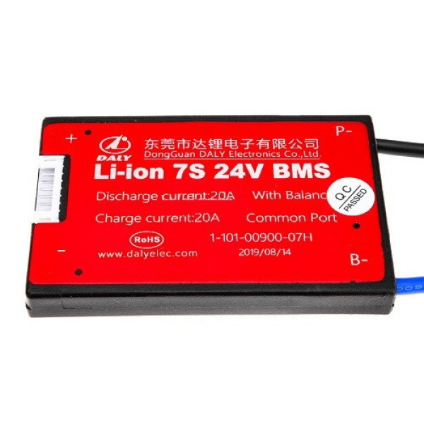 Плата захисту акумулятора BMS Daly 7S (20A, 24v, li-ion)