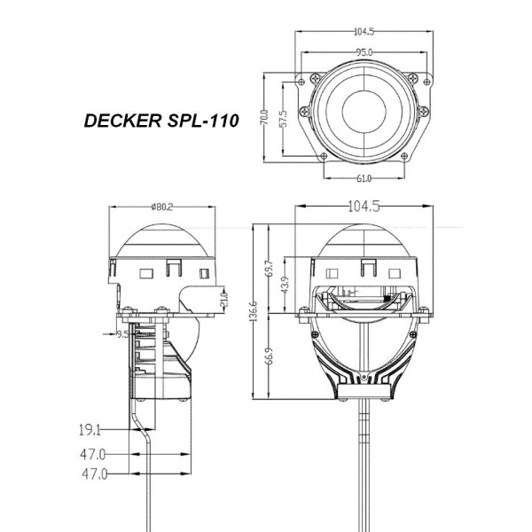 Bi-LED лінза Decker SPL-110 3" (6000K, 55W) (1шт)