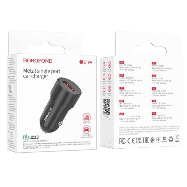 Автомобильное зарядное устройство Borofone BZ19A Wisdom QC3.0 18W