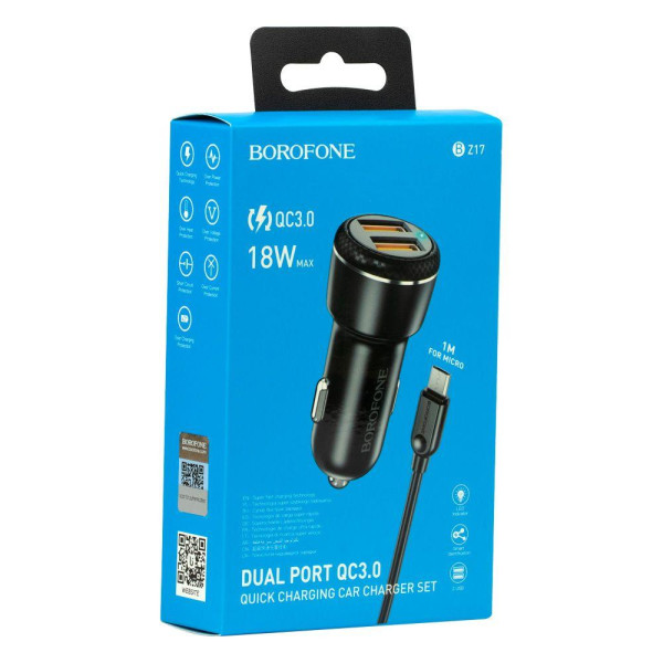 Автомобильное Зарядное Устройство Borofone BZ17 QC3.0 18W Micro