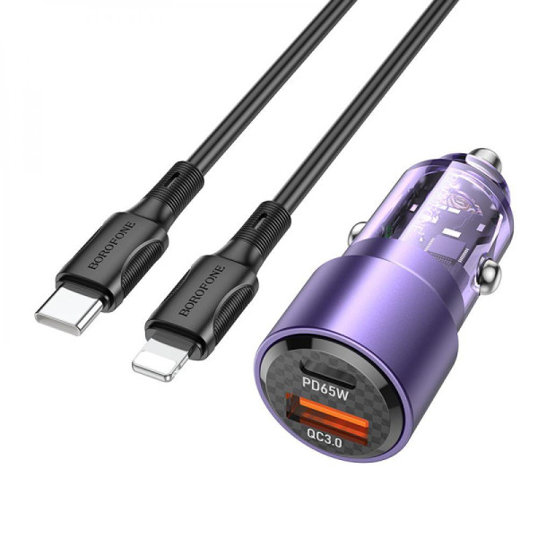 Автомобильное Зарядное Устройство Borofone BZ20A Smart 83W dual port PD65W+QC18W Type-C to Lightning