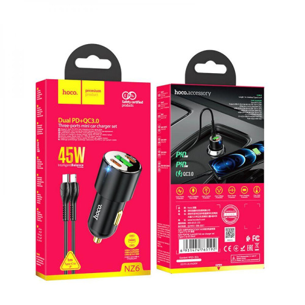 Автомобильное Зарядное Устройство Hoco NZ6 PD45W Type C to Lightning