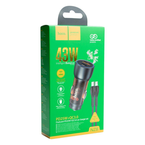 Автомобильное Зарядное Устройство Hoco NZ8 Sprinter 43W PD25W+QC3.0 Type-C to Lightning