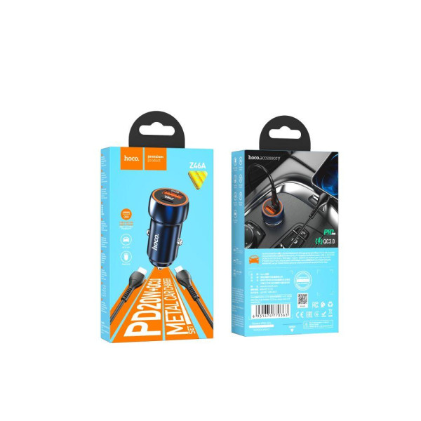 Автомобильное Зарядное Устройство Hoco Z46A PD20W+QC3.0 Type C to Lightning