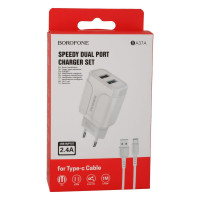 Мережевий Зарядний Пристрій Borofone BA37A Type-C 2USB 2.4A