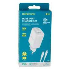 Сетевое Зарядное Устройство Borofone BN4 PD 20W QC3.0 Type-C to Lightning