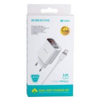 Мережевий Зарядний Пристрій Borofone BA58A Digital Display Lightning 2USB 2.4A