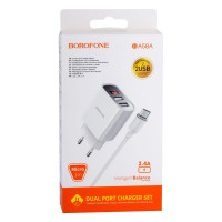Мережевий Зарядний Пристрій Borofone BA58A Digital Display Micro 2USB 2.4A