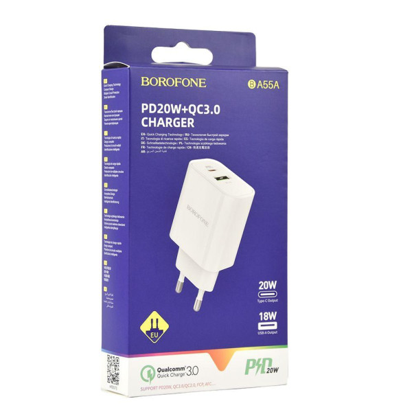 Сетевое Зарядное Устройство Borofone BA55A dual port PD20W+QC3.0
