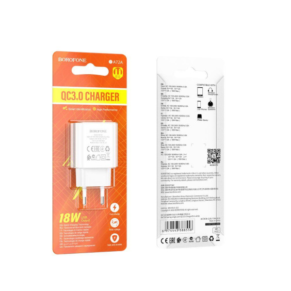 Сетевое Зарядное Устройство Borofone BA72A Spring QC3.0