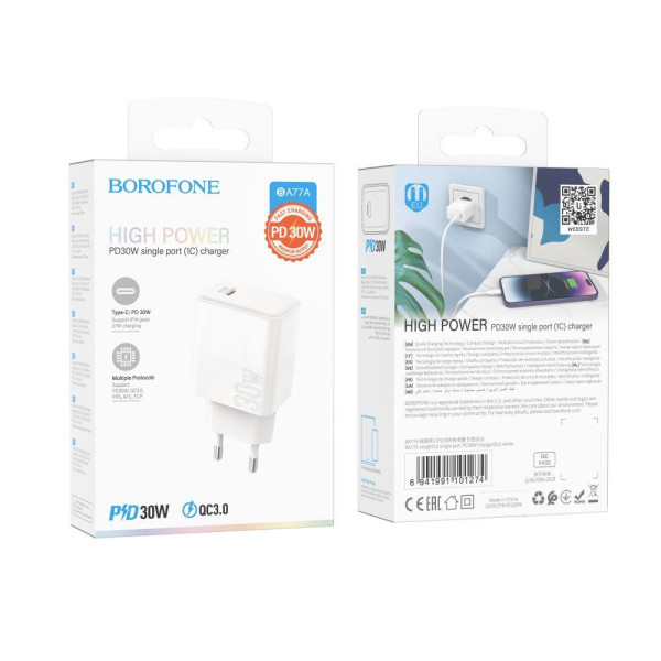 Сетевое Зарядное Устройство Borofone BA77A Insightful PD/QC 30W