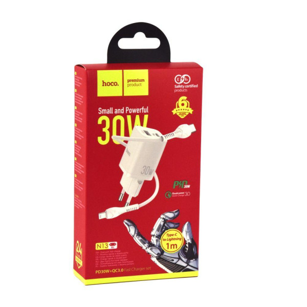 Мережевий Зарядний Пристрій Hoco N13 PD30W+QC3.0 Type-C To Lightning