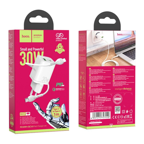 Мережевий Зарядний Пристрій Hoco N13 PD30W+QC3.0 Type-C To Type-C