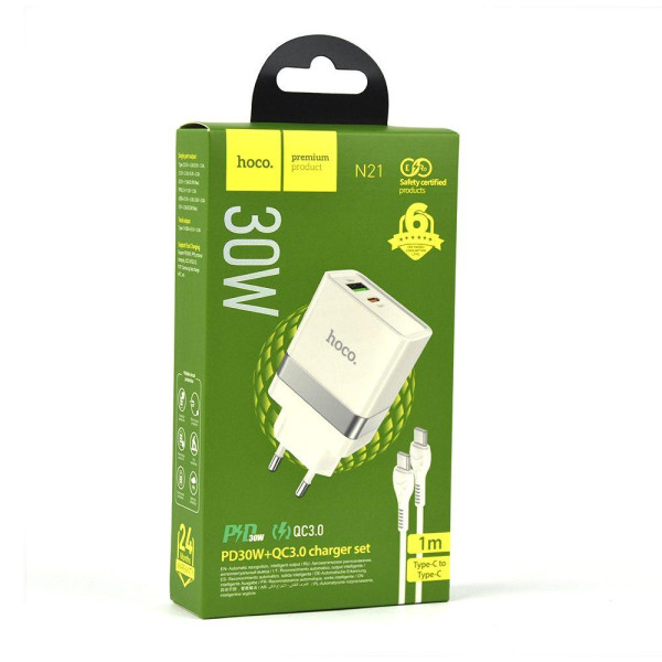Мережевий Зарядний Пристрій Hoco N21 Topspeed PD30W+QC3.0 Type-C to Type-C