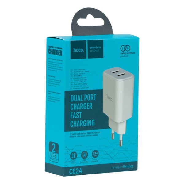 Сетевое Зарядное Устройство Hoco C62A Victoria 2USB 2.1A