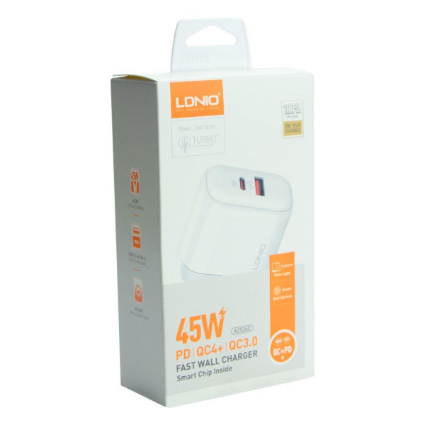Мережевий Зарядний Пристрій LDNIO A2526C PD/QC 45W