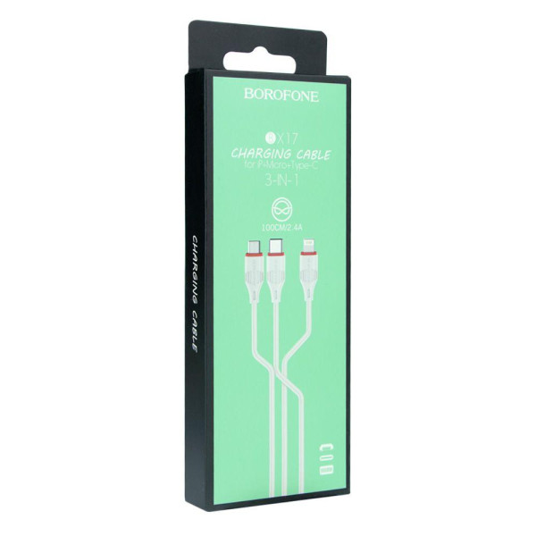 Кабель USB Borofone BX17 3-in-1 IP+Micro+Type-C