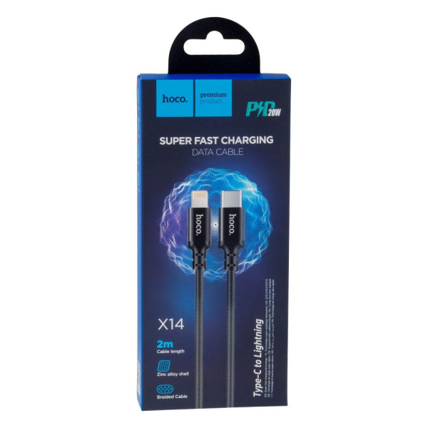 Кабель USB Hoco X14 Double Speed PD 20W Type-C to Lightning 2m