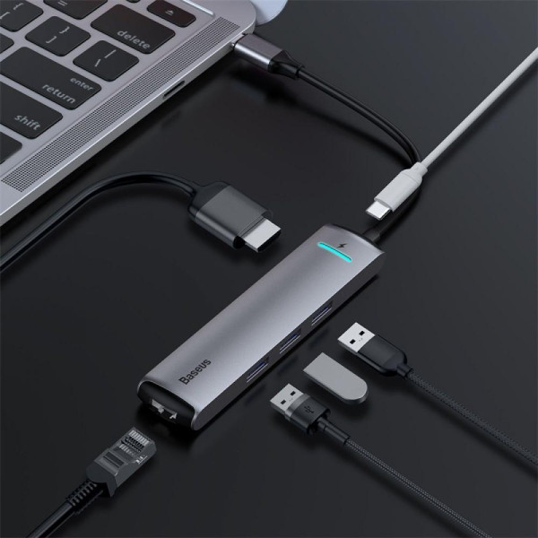 Хаб Baseus PD to 3USB/HDMI 4K/LAN CAHUB-J