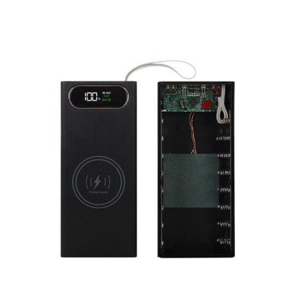 Корпус Multi-powerbank L16 під елементи 18650 (до 16 шт) 22.5+15W з бездротовою зарядкою та ліхтарем (Чорний)