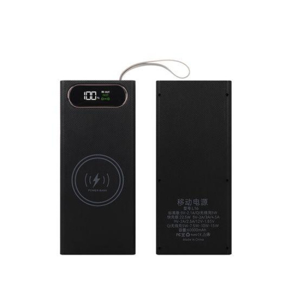 Корпус Multi-powerbank L16 під елементи 18650 (до 16 шт) 22.5+15W з бездротовою зарядкою та ліхтарем (Чорний)