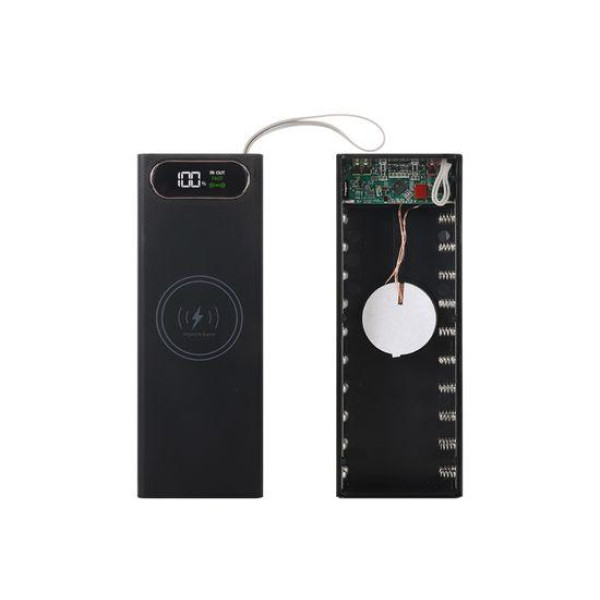 Корпус Multi-powerbank L20 під елементи 18650 (до 20 шт) 22.5+15W з бездротовою зарядкою та ліхтарем (Чорний)