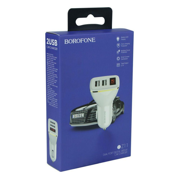 Автомобільний Зарядний Пристрій Borofone BZ11 Digital Display 2USB 2.1A