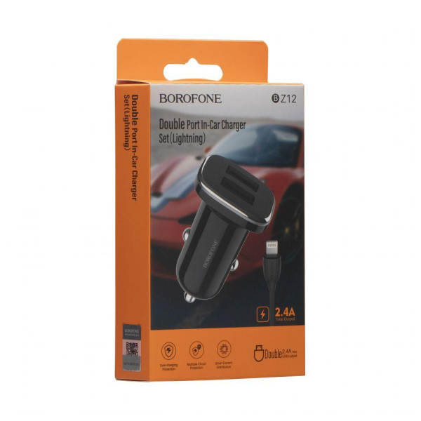 Автомобільний Зарядний Пристрій Borofone BZ12 2.4A Lightning 2 USB