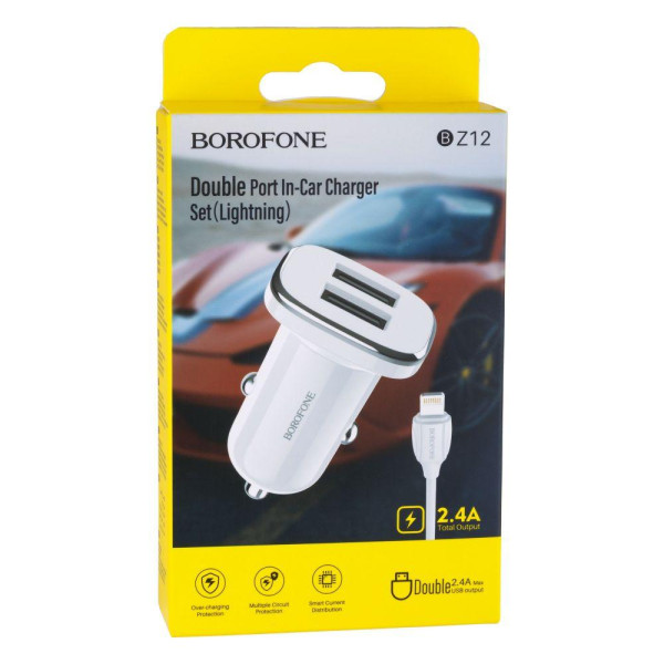 Автомобільний Зарядний Пристрій Borofone BZ12 2.4A Lightning 2 USB