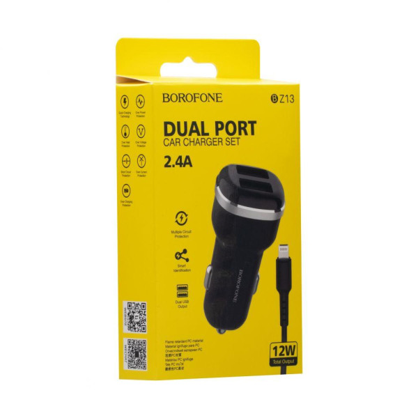 Автомобільний Зарядний Пристрій Borofone BZ13 Lightning 2USB 2.4A
