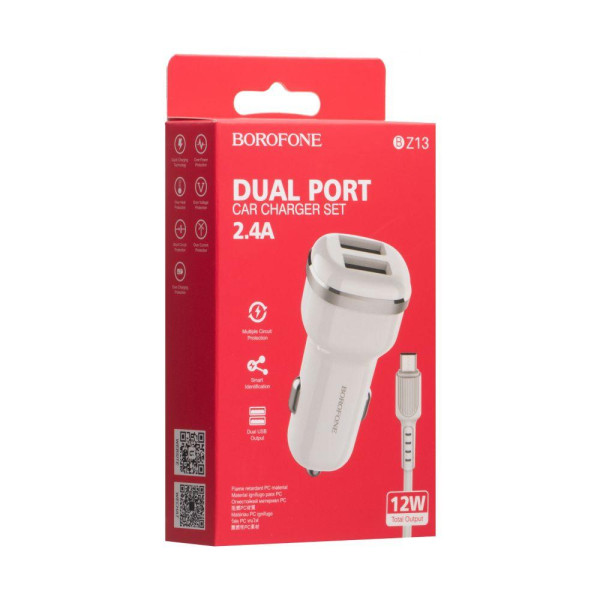 Автомобільний Зарядний Пристрій Borofone BZ13 Micro 2USB 2.4A