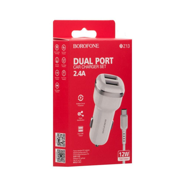 Автомобільний Зарядний Пристрій Borofone BZ13 Type-C 2USB 2.4A