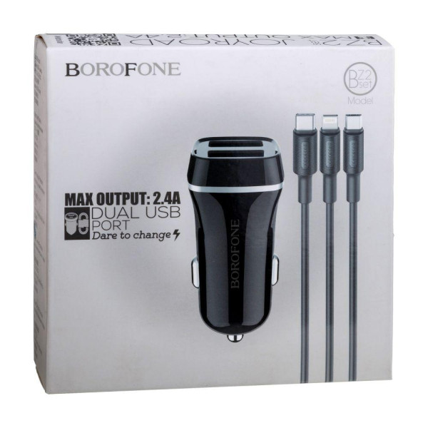 Автомобільний Зарядний Пристрій Borofone BZ2 2 USB 2.4A 3in1