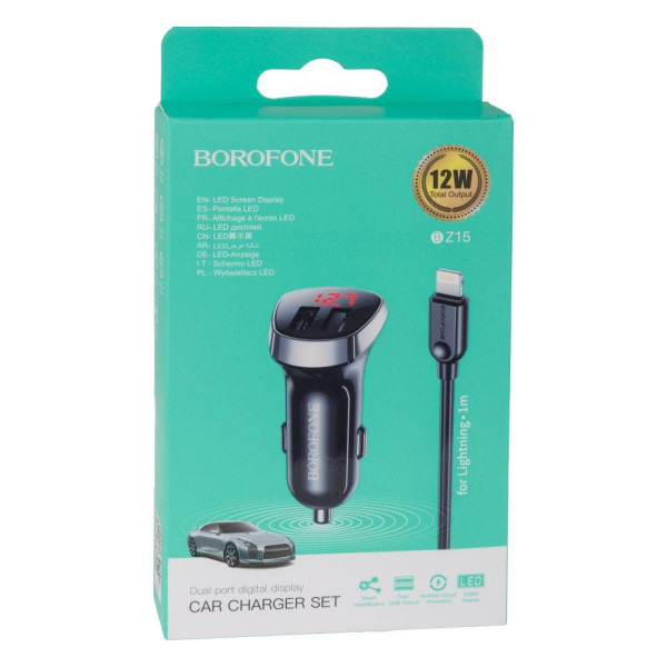 Автомобільний Зарядний Пристрій Borofone BZ15 Lightning 2USB 2.4A