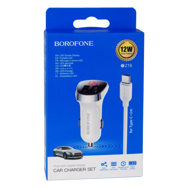 Автомобільний Зарядний Пристрій Borofone BZ15 Type-C 2USB 2.4A