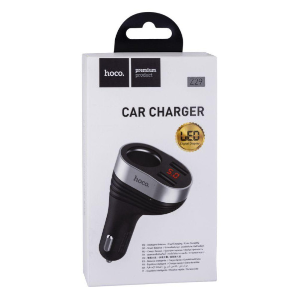Автомобільний Зарядний Пристрій Hoco Z29 Regal Digital Display Cigarette Lighter 2USB