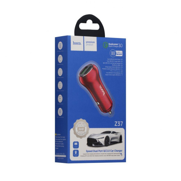 Автомобільний Зарядний Пристрій Hoco Z37 Dual QC3.0