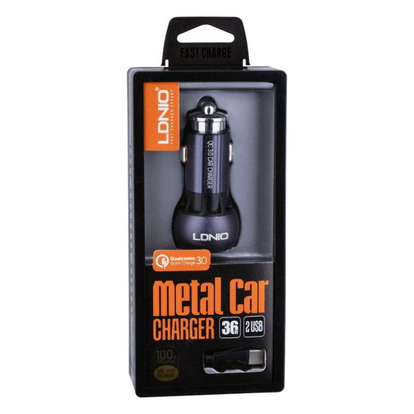 Автомобільний Зарядний Пристрій LDNIO DL-C503Q QC3.0 2USB 36W Type-C