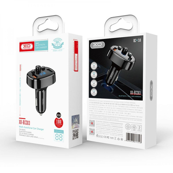 FM-трансмітер XO BCC03 car charger 18W QC 3.0 М'ята упаковка