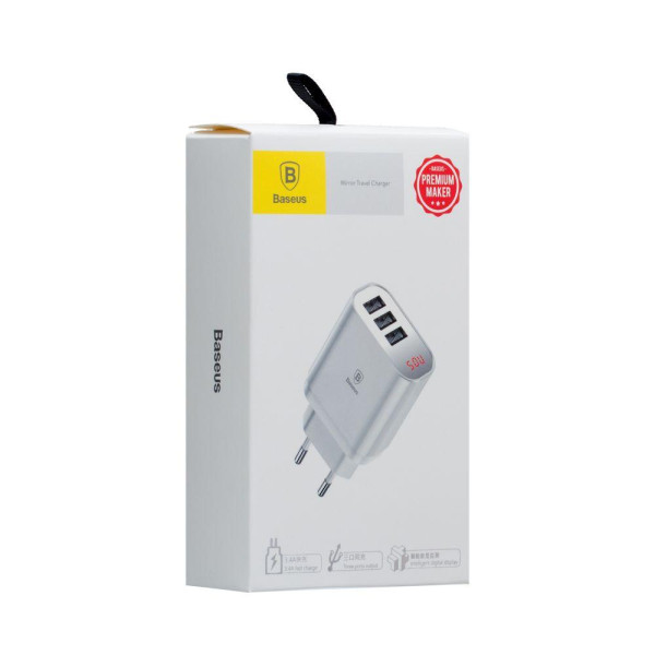 Мережевий Зарядний Пристрій Baseus Mirror Digtal LED Display 3USB CCALL-BH 2,4A