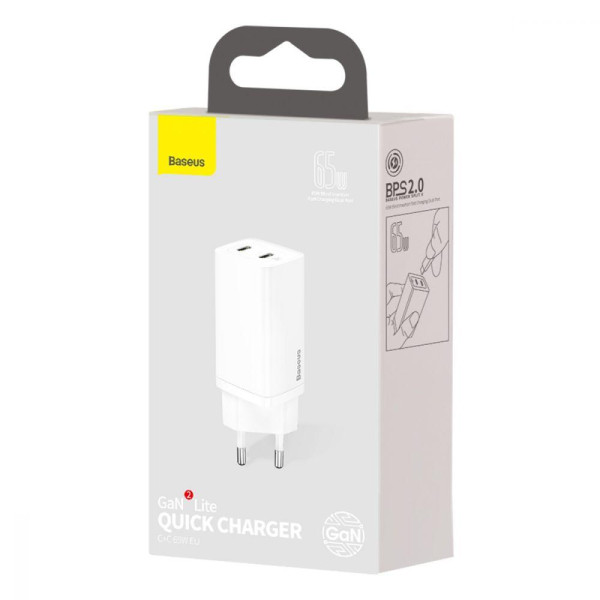 Мережевий Зарядний Пристрій Baseus CCGAN2L-E Quick ChargerC+C 65W 2A