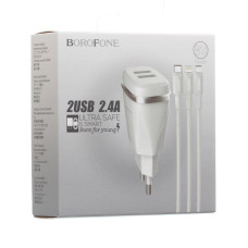 Мережевий Зарядний Пристрій Borofone BA2A 2 USB 2.4A 3in1