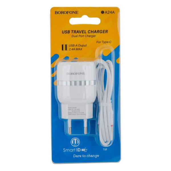 Мережевий Зарядний Пристрій Borofone BA24A Type-C 2USB 2.4A